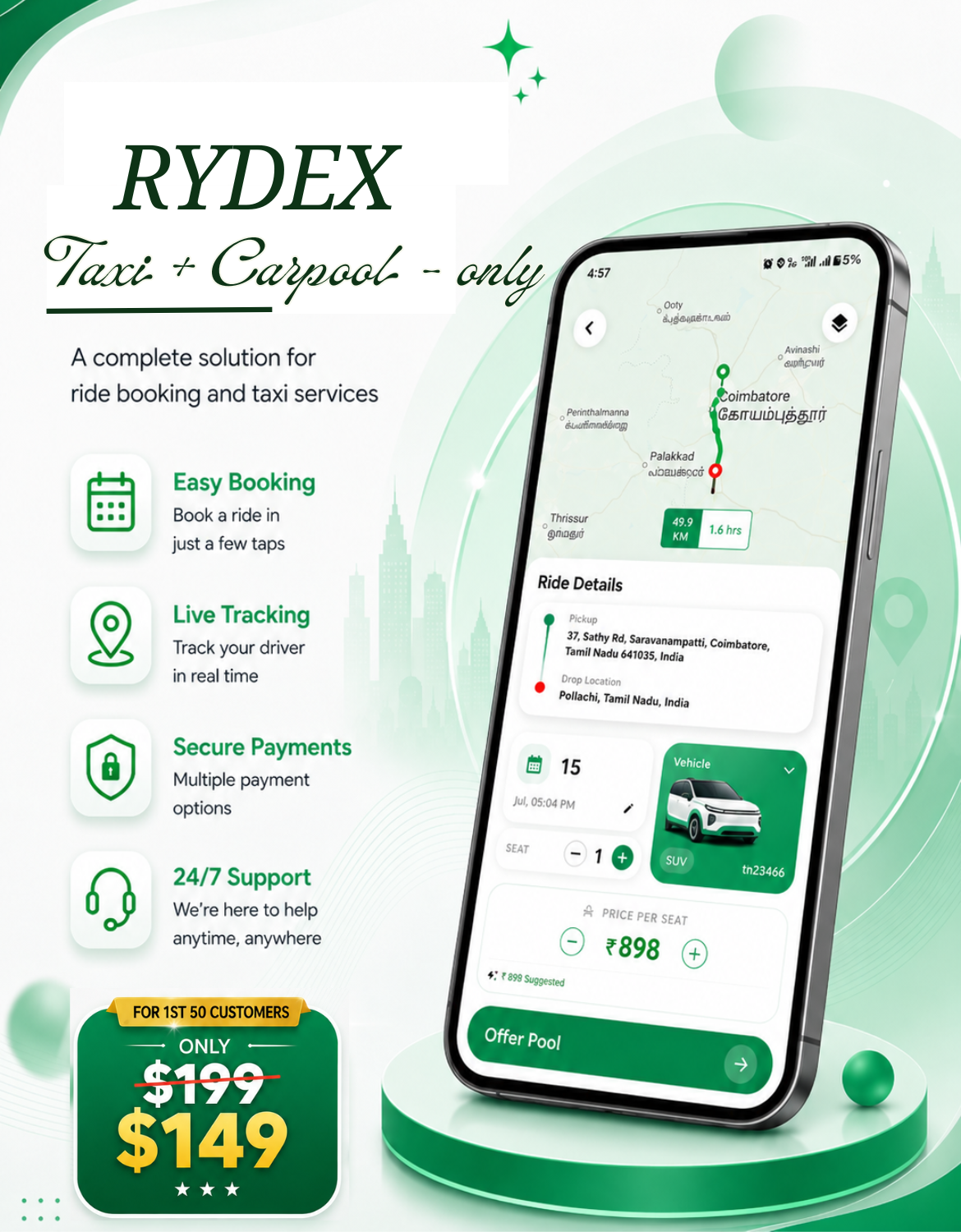 Rydex | Taxi And Carpool Ride Sharing Solution
