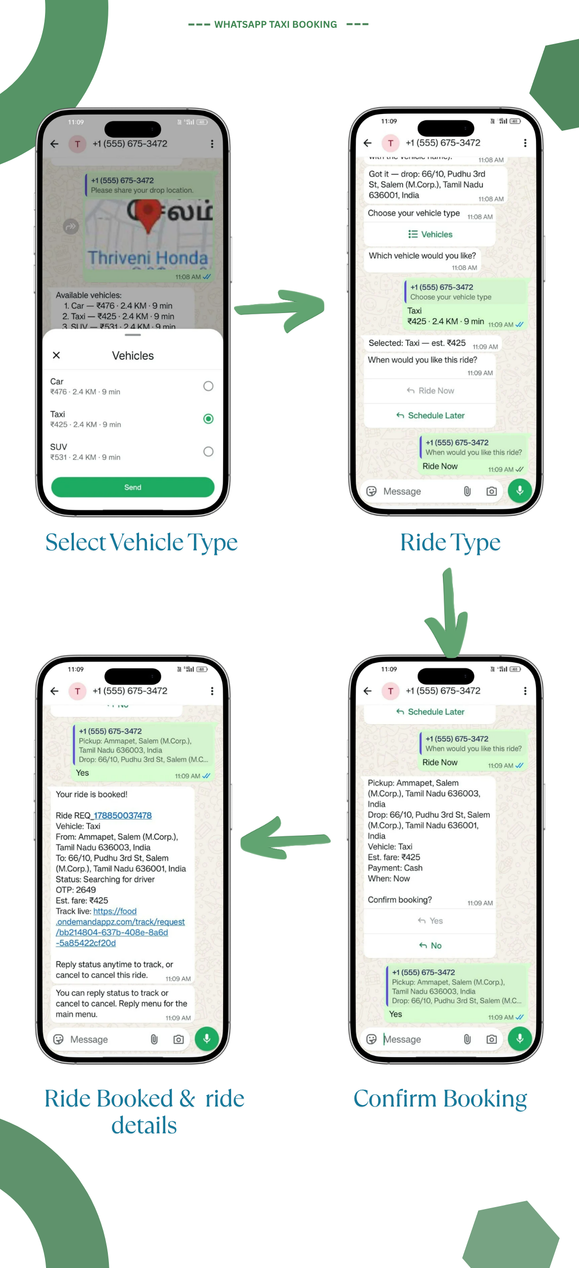 WhatsApp Ride Booking Add-on for Rydex & Restart