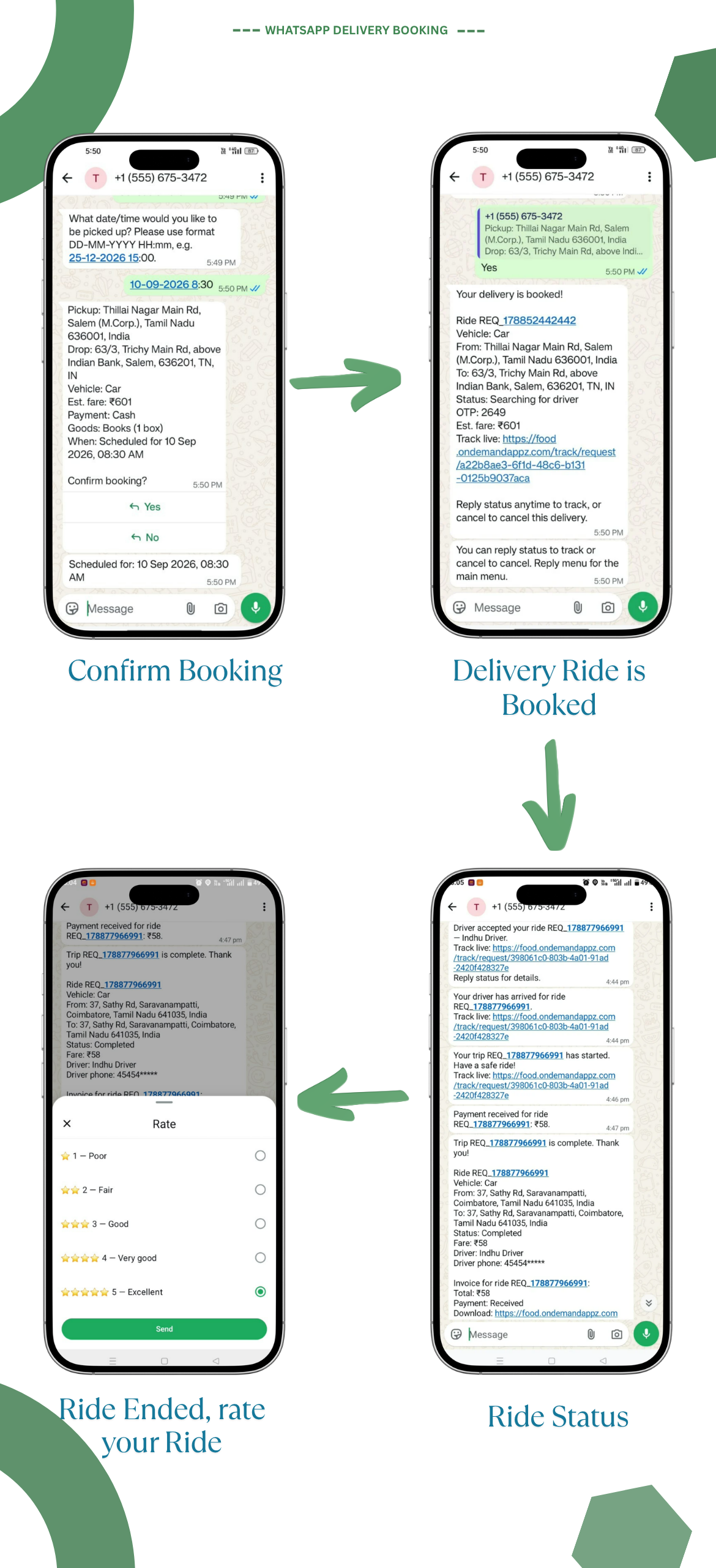 WhatsApp Ride Booking Add-on for Rydex & Restart
